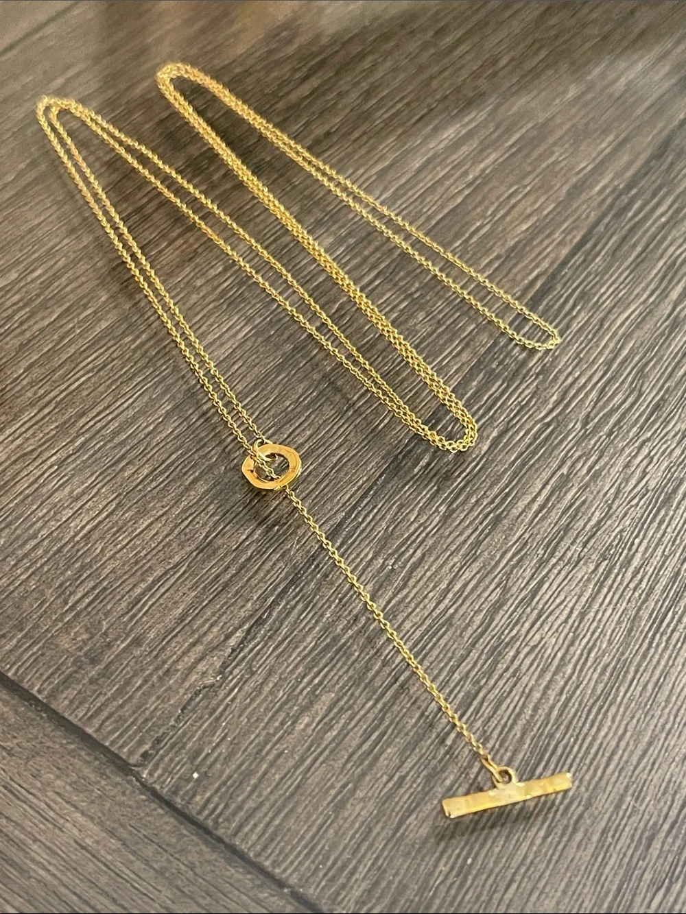Trendy Gold-tone Long Lariat Necklace - Bar & Circle Necklace